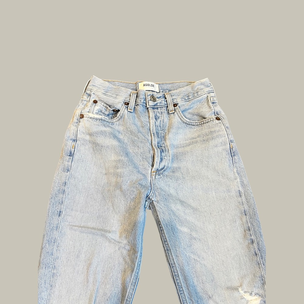 Agolde High Rise Straight Leg Distressed Jeans Light Wash Size 24 Made in USA - Picture 2 of 9